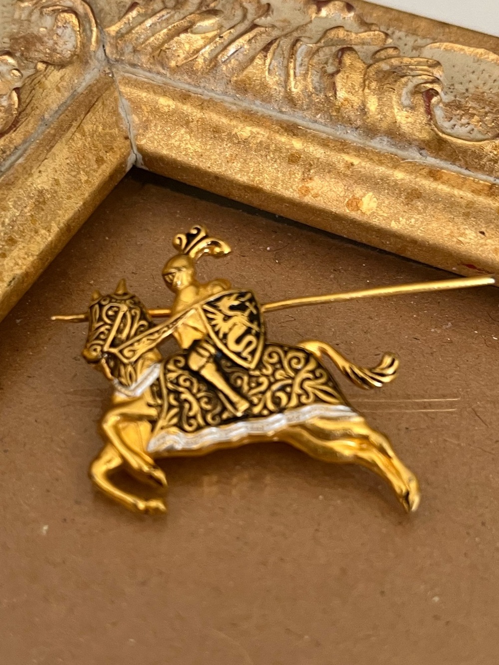 Gold Knight on Horse Brooch Pin - Spanish Style Vintage
